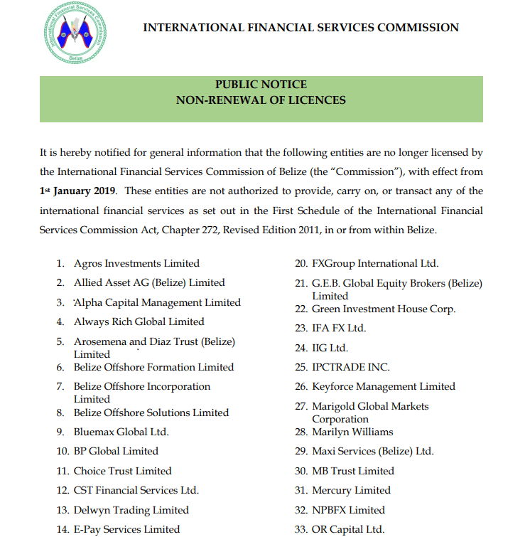 Avviso normativo di IFSC Avviso normativo di IFSC